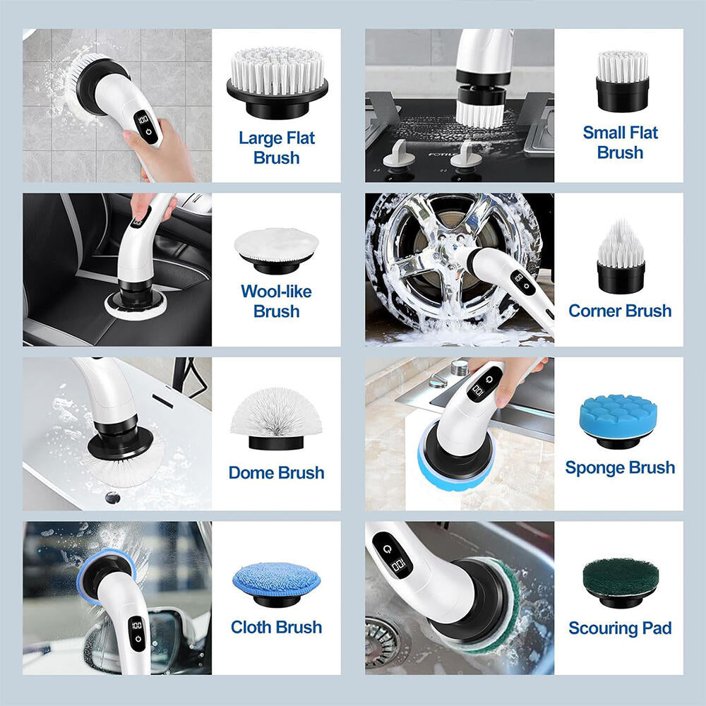 Cepillo Eléctrico Giratorio Recargable con 9 Accesorios para una Limpieza Profunda